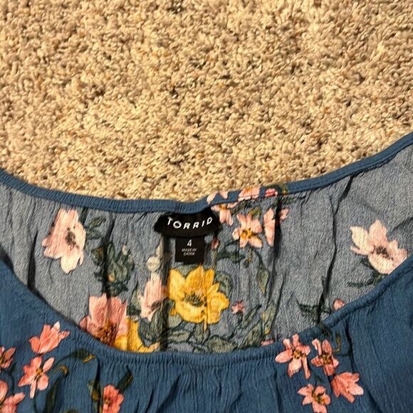 Torrid Blue Crinkle Gauze Lace Trim Cold Shoulder Top Size 4X - Picture 9 of 11